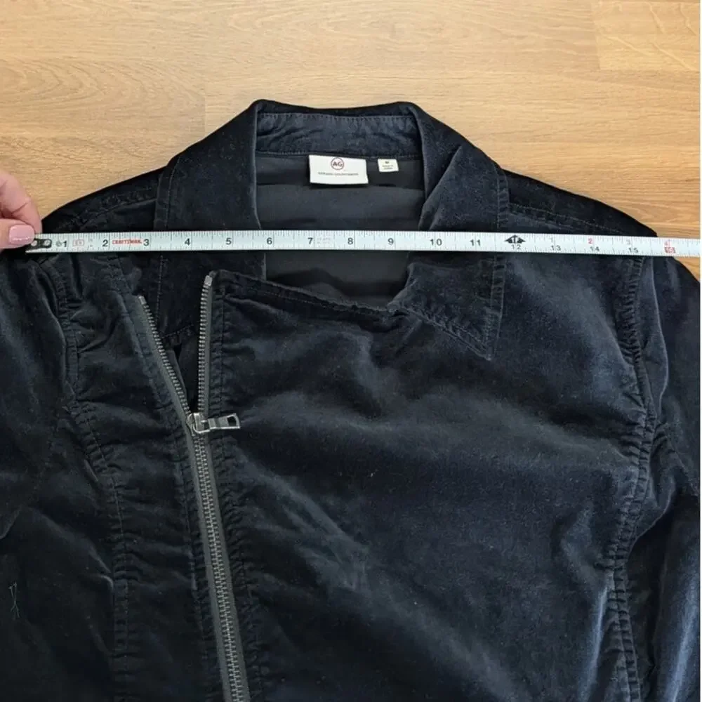 AG Adriano Goldschmied Quincy Velvet Moto Biker Jacket Womens M Black Zip Up